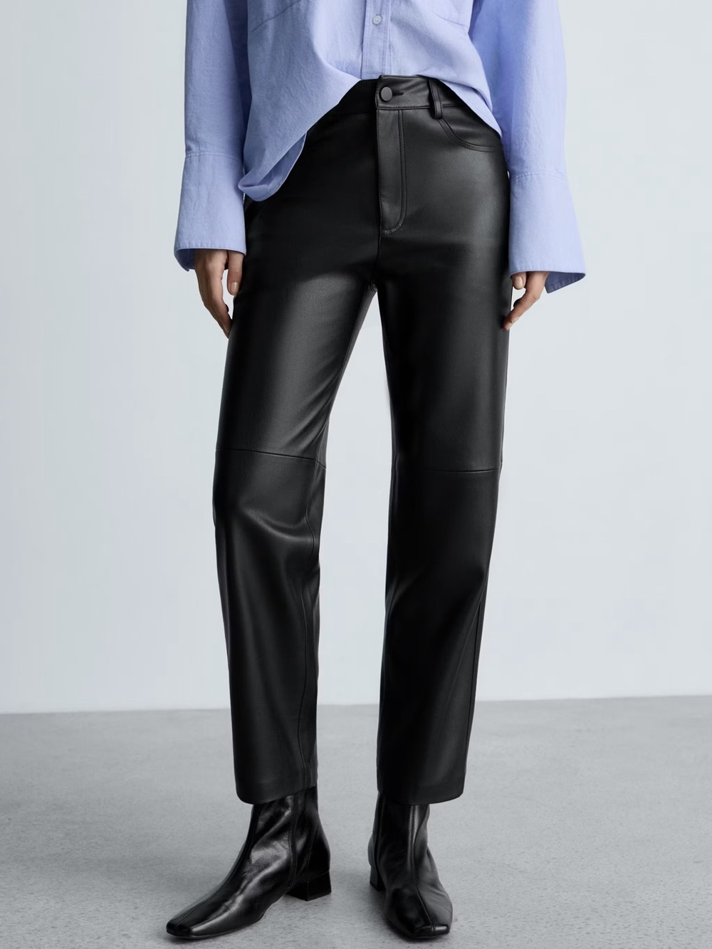 Mango Black Faux Leather Straight-Leg Pants